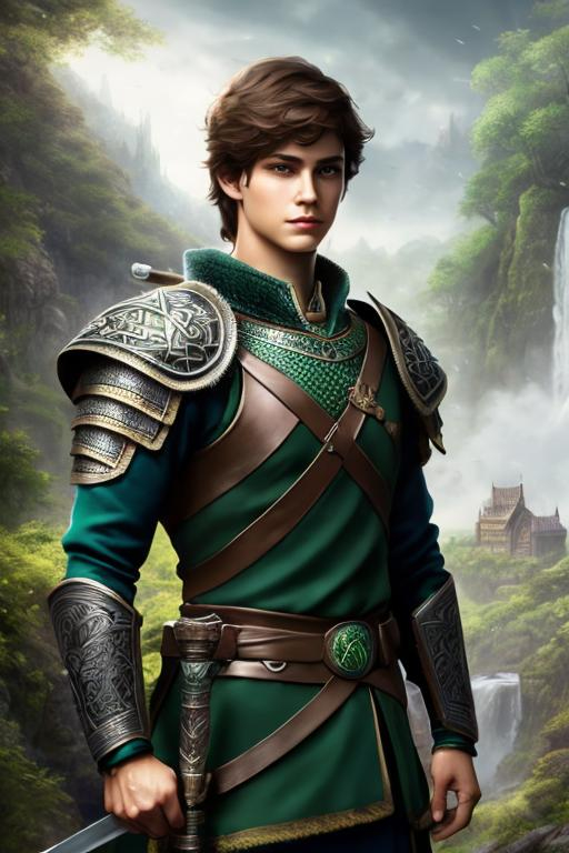 Prompt: he has short brown hair, slight smile, create most handsome fictional male prince viking warrior, short brown hair, light green eyes, extremely detailed environment, detailed background, intricate, detailed skin, professionally color graded, photorealism, 16k, moody lighting