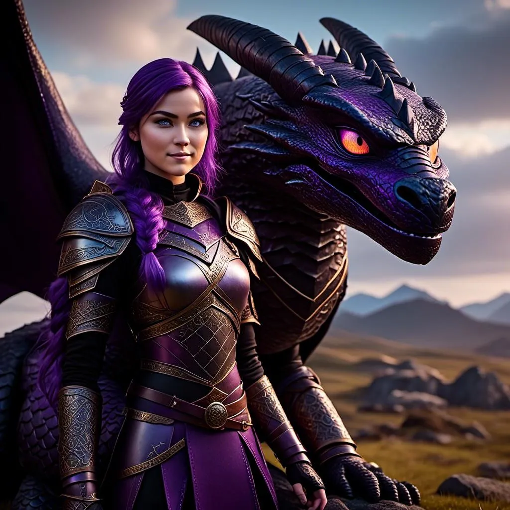 Prompt: Photo of <mymodel> standing next to her ((black)) razorwhip dragon from "How to Train Your Dragon"