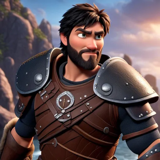 Prompt: <mymodel>Animated CGI style of a fierce ((Caucasian Viking male)) with black hair, intense gaze, realistic clothing textures, high quality, CGI, realistic, intense gaze, viking, male, Caucasian, detailed facial features, highres, professional, intense lighting