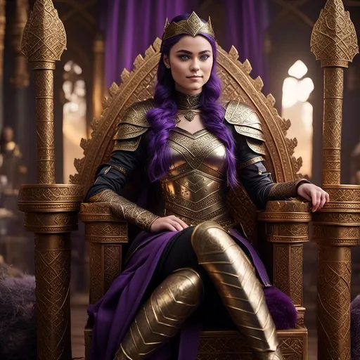 Prompt: A photo of <mymodel> sitting on her throne of her land