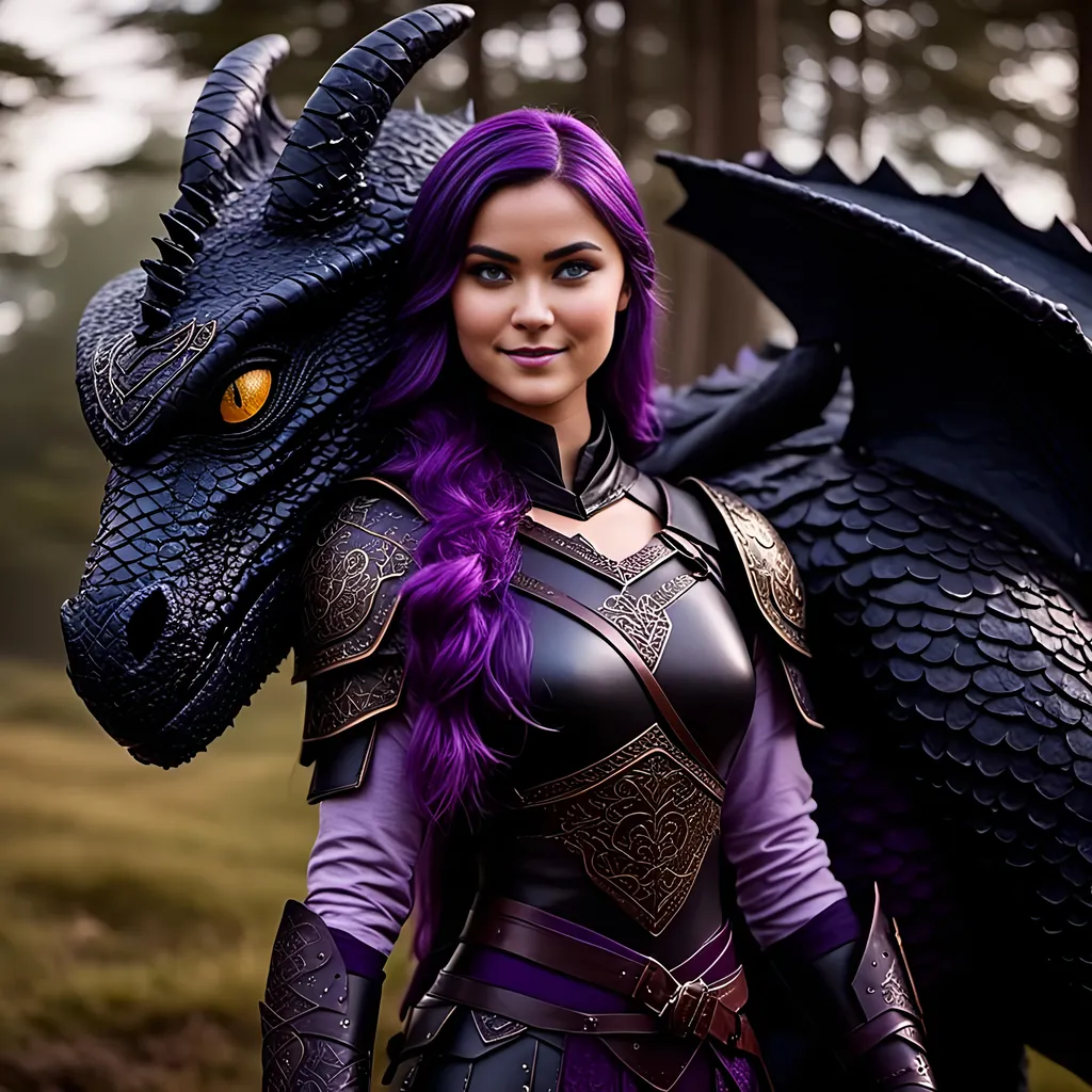 Prompt: Photo of <mymodel> standing next to her ((black)) razorwhip dragon from "How to Train Your Dragon"