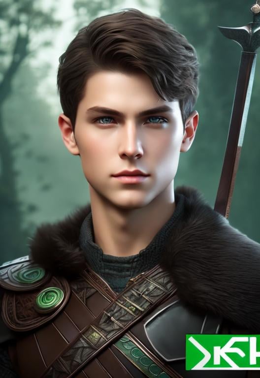 Prompt: he has short brown hair, create most handsome fictional male prince viking warrior, short brown hair, light green eyes, extremely detailed environment, detailed background, intricate, detailed skin, professionally color graded, photorealism, 16k, moody lighting