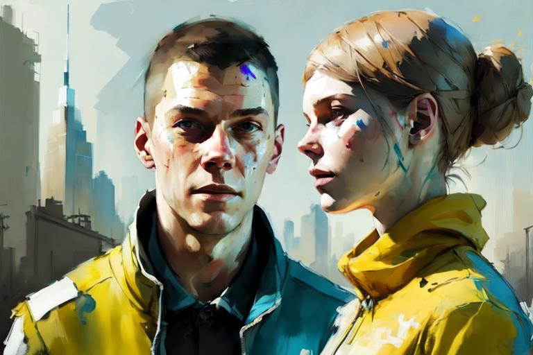 Prompt: "Empathy" painting that Marcus painted from Detroit: Become Human video game