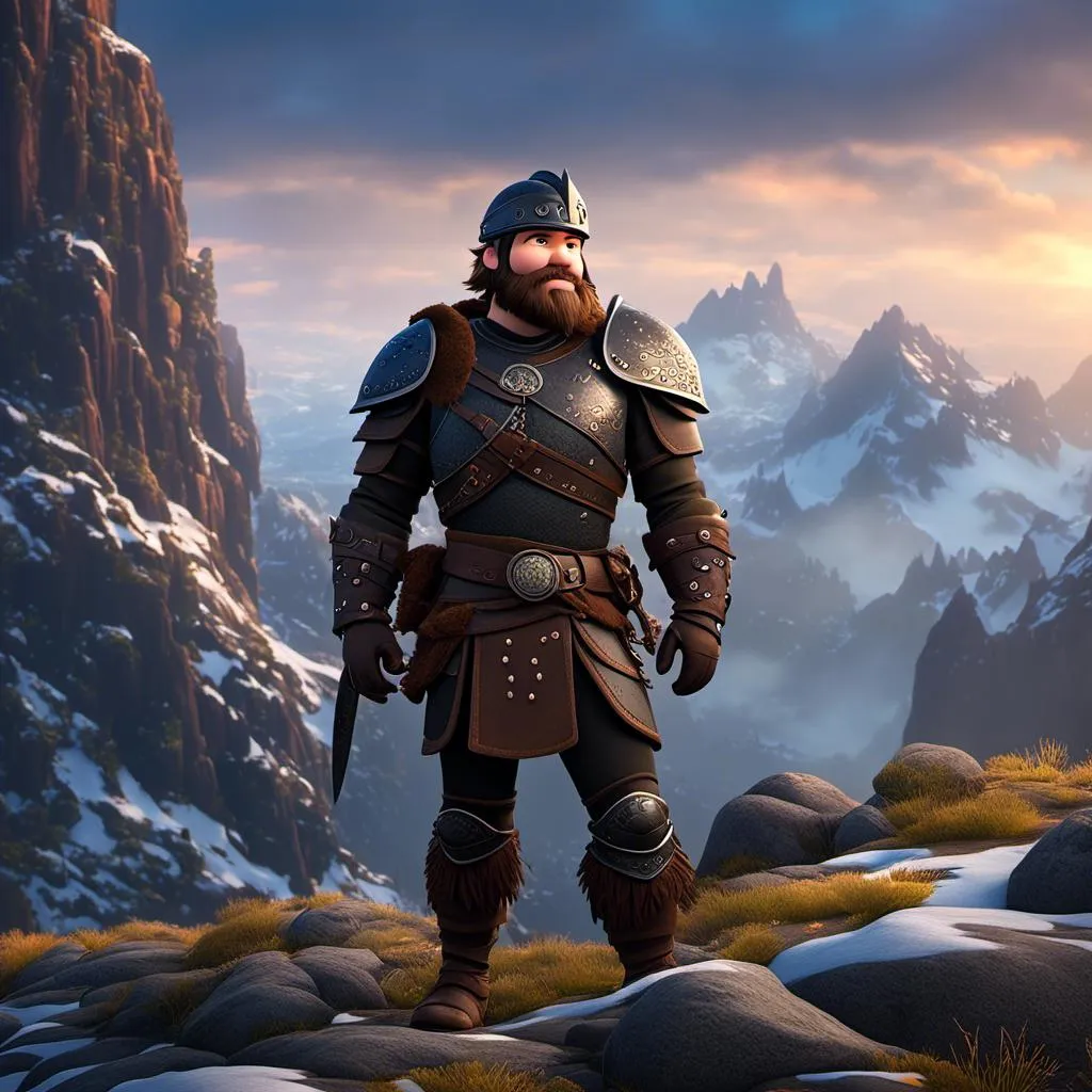 Prompt: <mymodel>Viking male with rugged features, colossal beard, horned helmet, 16K, ultra-realistic, digital art, epic landscape, detailed armor, intense gaze, epic fantasy, mythical atmosphere, dynamic lighting, Unreal Engine, Octane, professional, high quality