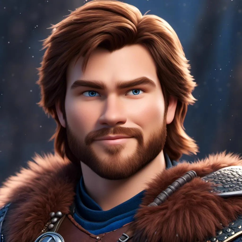 Prompt: <mymodel>Animated CGI style of a light build Caucasian Viking with brown hair, intense gaze, realistic red fur and  blue clothing textures, high quality, CGI, realistic, intense gaze, viking, male, Caucasian, detailed facial features, fur textures, highres, professional, intense lighting