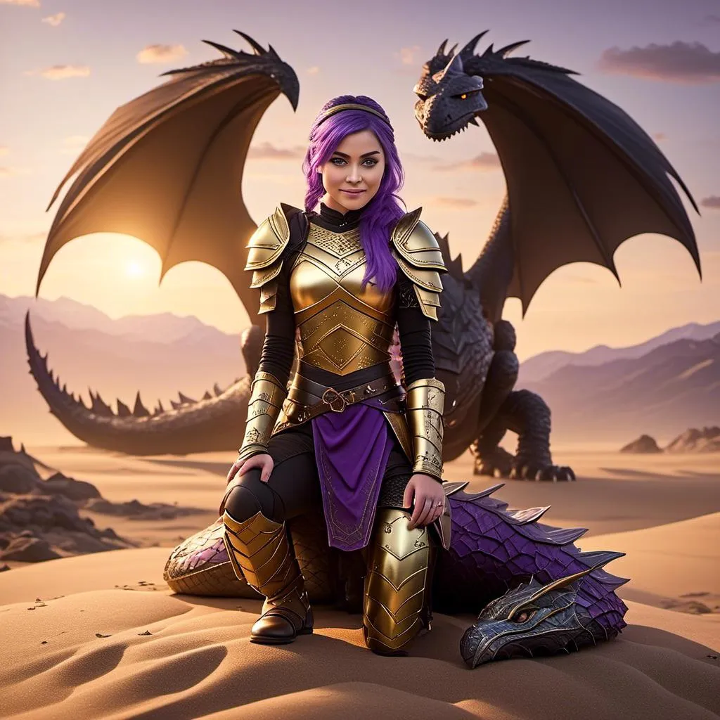 Prompt: Photo of <mymodel> standing next to her sand color stormcutter dragon from "How to Train Your Dragon"