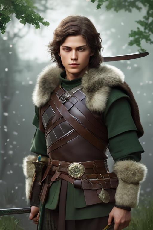 Prompt: he has short brown hair, create most handsome fictional male viking warrior, short brown hair, light green eyes, extremely detailed environment, detailed background, intricate, detailed skin, professionally color graded, photorealism, 16k, moody lighting