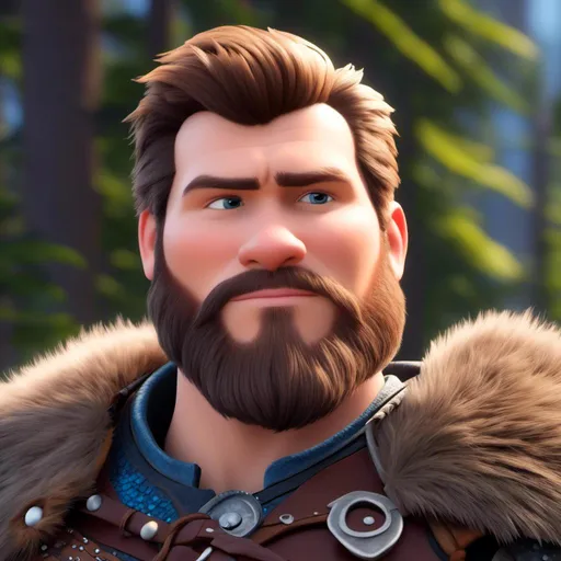 Prompt: <mymodel>Animated CGI style of a light build Caucasian Viking with brown hair, intense gaze, realistic fur and clothing textures, high quality, CGI, realistic, intense gaze, viking, male, Caucasian, detailed facial features, fur textures, highres, professional, intense lighting
