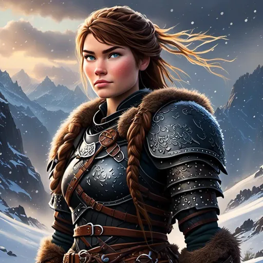 Prompt: <mymodel>Realistic digital art style of a fierce viking female warrior, detailed braided hair and battle scars, rugged and weathered armor, intense and determined gaze, snowy and rugged landscape, high-quality, realistic, digital painting, fierce, warrior, detailed hair, battle scars, snowy landscape, intense gaze, weathered armor, professional, dramatic lighting