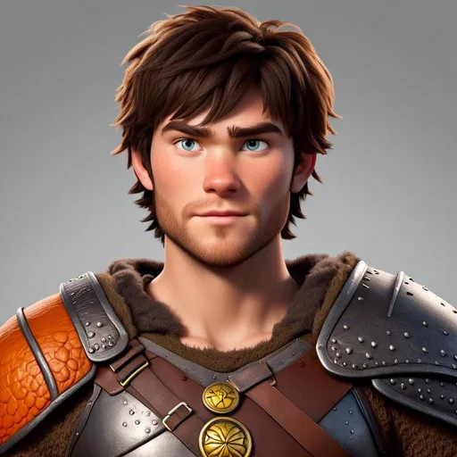 Prompt: <mymodel>Animated CGI style of a fierce 24-year-old Caucasian Viking with dark hair, light body build, intense gaze, realistic (yellow light armor) with highlights of orange textures, high quality, CGI, realistic, intense gaze, viking, male, Caucasian, detailed facial features, highres, professional, intense lighting