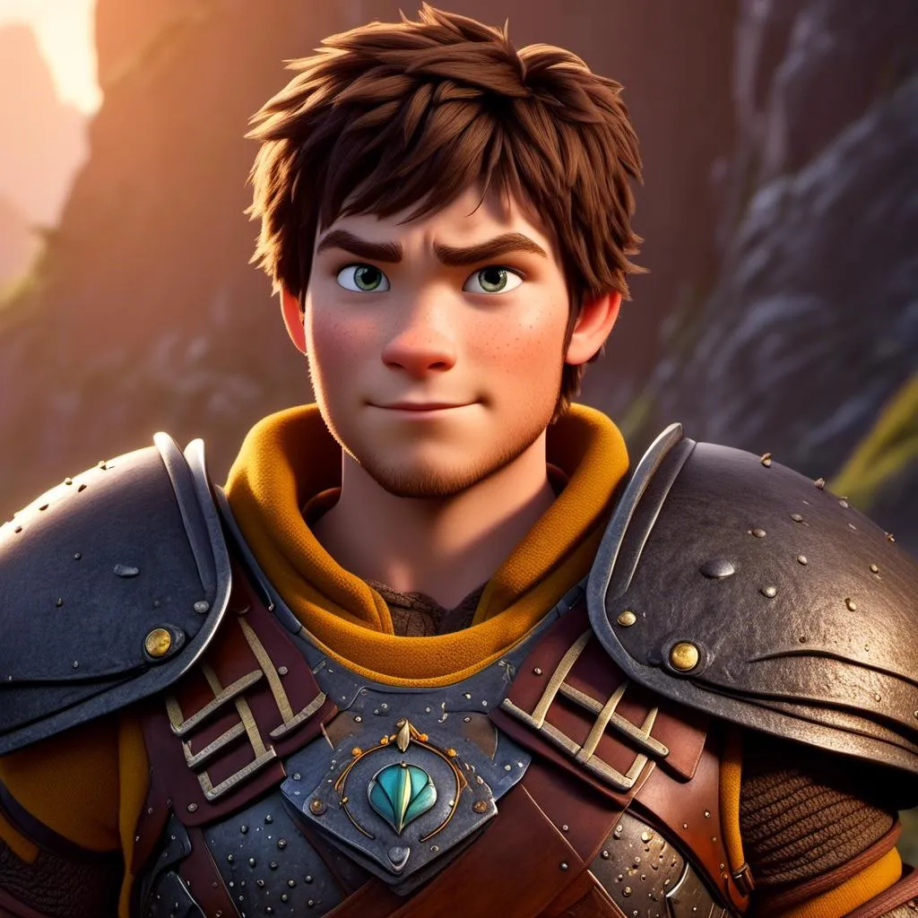 Prompt: <mymodel>Animated CGI style of a fierce 24-year-old Caucasian Viking with dark hair, light body build, intense gaze, realistic (yellow light armor) with highlights of orange textures, high quality, CGI, realistic, intense gaze, viking, male, Caucasian, detailed facial features, highres, professional, intense lighting