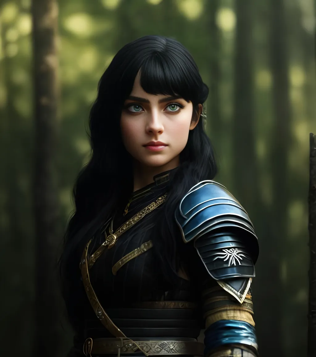 Prompt: she has black hair, create most beautiful fictional female viking princess warrior, black hair, light blue eyes, extremely detailed environment, detailed background, intricate, detailed skin, professionally color graded, photorealism, 8k, moody lighting