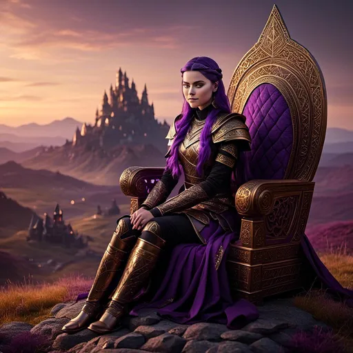 Prompt: A photo of <mymodel> sitting on her throne of her land