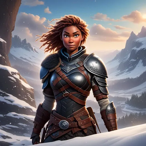 Prompt: <mymodel>digital art style of a fierce viking female warrior, detailed braided hair and battle scars, rugged and weathered armor, intense and determined gaze, snowy and rugged landscape, , fierce, warrior, detailed hair, battle scars, snowy landscape, intense gaze, weathered armor, dramatic lighting