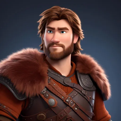 Prompt: <mymodel>Animated CGI style of a light build Caucasian Viking with brown hair, intense gaze, orange fur and maroon clothing textures, high quality, CGI, realistic, intense gaze, viking, male, Caucasian, detailed facial features, fur textures, highres, professional, intense lighting