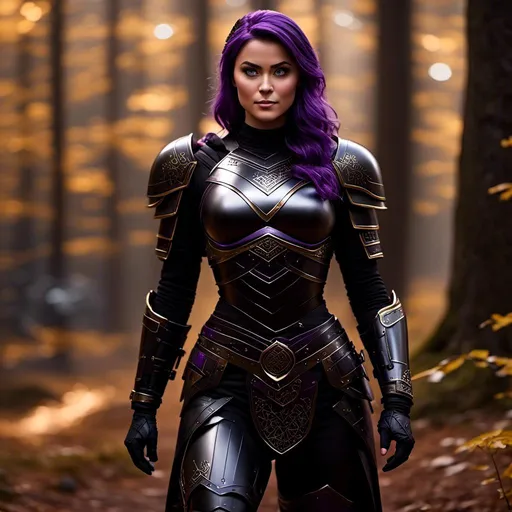 Prompt: <mymodel>25-year-old viking woman, subtle smile, light blue eyes, black gear, bright black armor, wearing an iron-man like suit of armor, black textures and highlights, standing in the forest, short focus, blurry background, unreal engine 8k octane, 3d lighting, full body, full armor