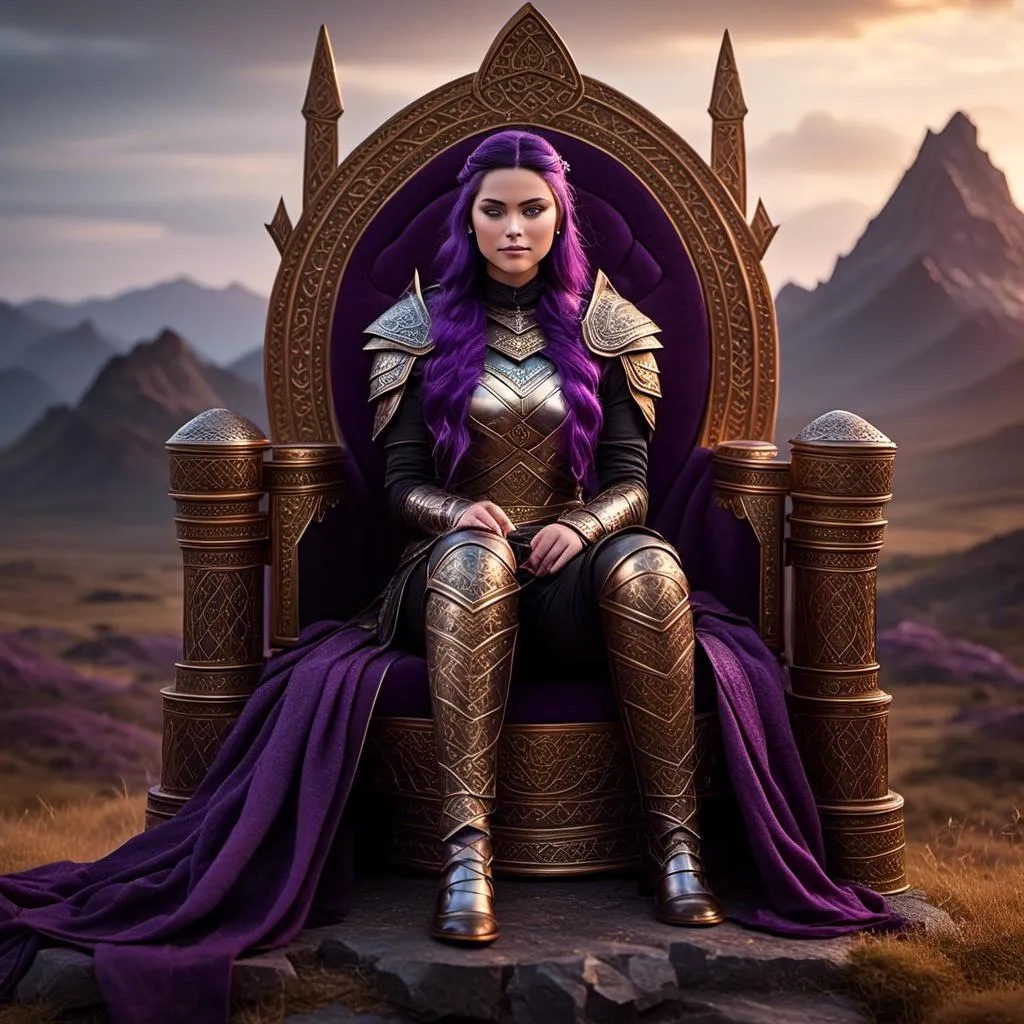 Prompt: A photo of <mymodel> sitting on her throne of her land