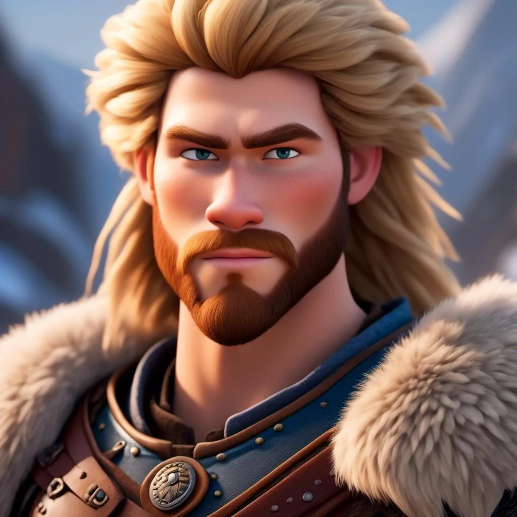 Prompt: <mymodel>Animated CGI style of a fierce Caucasian Viking with blonde hair, intense gaze, realistic fur and clothing textures, high quality, CGI, realistic, intense gaze, viking, male, Caucasian, detailed facial features, fur textures, highres, professional, intense lighting