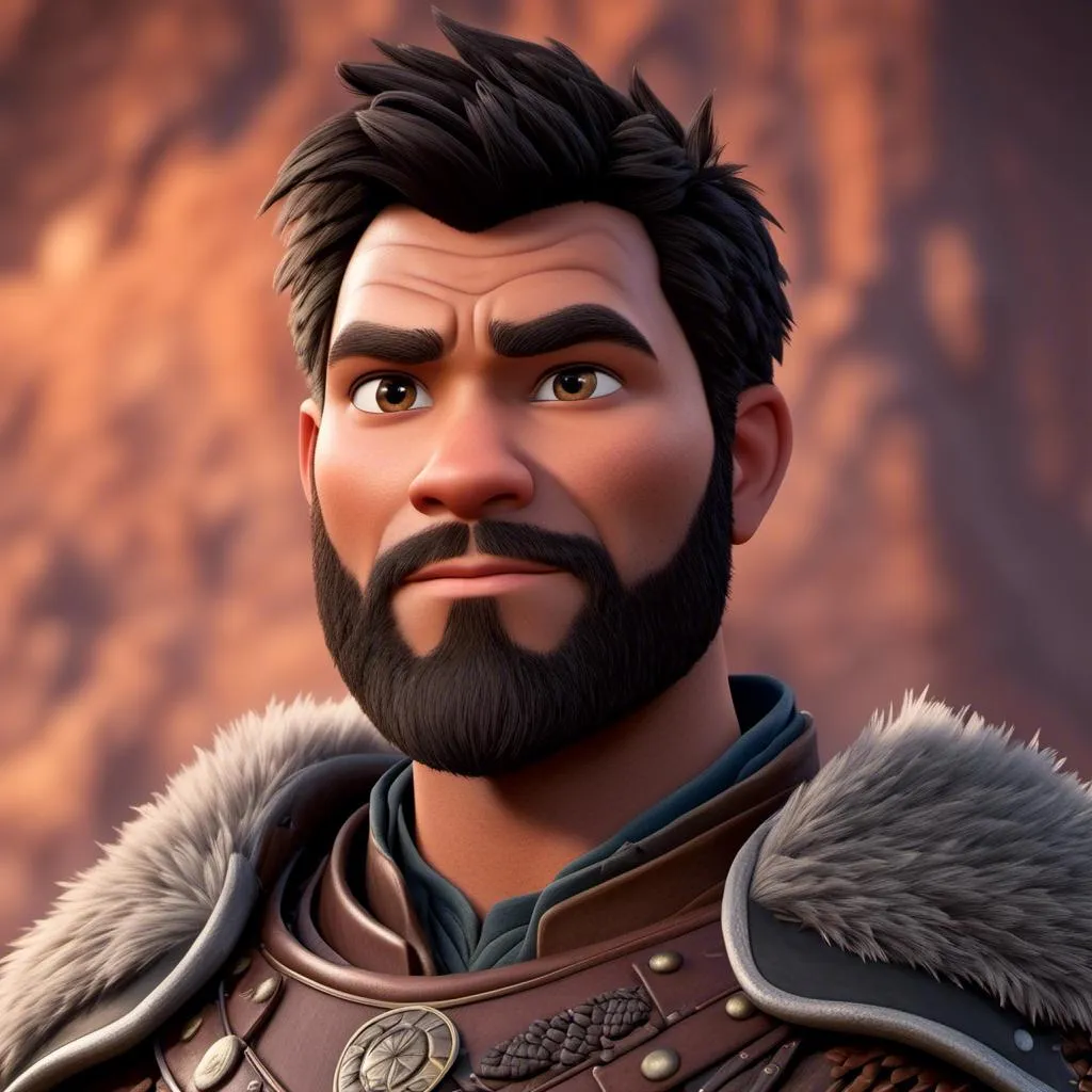 Prompt: <mymodel>Animated CGI style of a fierce ((Caucasian Viking male)) with black hair topknot with fade, intense gaze, realistic clothing textures, high quality, CGI, realistic, intense gaze, viking, male, Caucasian, detailed facial features, highres, professional, intense lighting