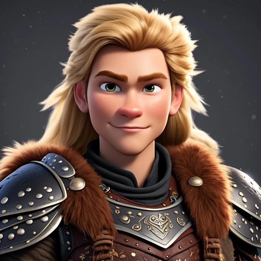 Prompt: <mymodel>Animated CGI style of a fierce Caucasian Viking with blonde hair, intense gaze, realistic fur and clothing textures, high quality, CGI, realistic, intense gaze, viking, male, Caucasian, detailed facial features, fur textures, highres, professional, intense lighting