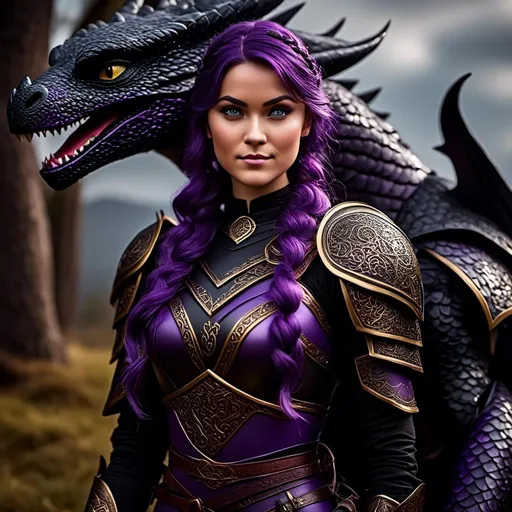 Prompt: Photo of <mymodel> standing next to her ((black)) razorwhip dragon from "How to Train Your Dragon"