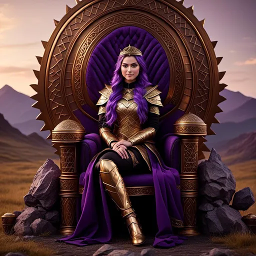 Prompt: A photo of <mymodel> sitting on her throne of her land