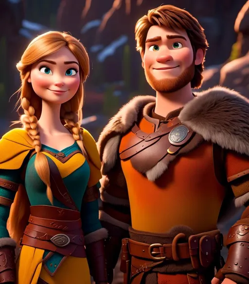 Prompt: <mymodel>CGI Animation, digital art, 20-year-old-old viking woman with light blue eyes standing with her older brother and younger sister, older brother has brown hair and green eyes, her younger sister has brunette hair and brown eyes, the viking woman has yellow clothes, gold colored armor, blonde straight hair, subtle smile, unreal engine 8k octane, 3d lighting, close up camera shot on the face, full armor