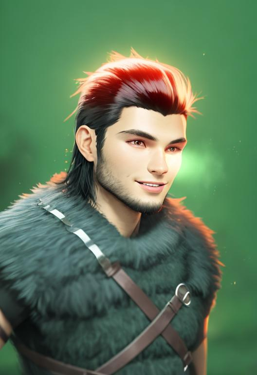 Prompt: Digital art, black hair, 22-year-old viking man, viking gear, medium-length black hair, black stubble beard, subtle smile, hazel eyes, yellow viking gear, adventurer, unreal engine 8k octane, 3d lighting