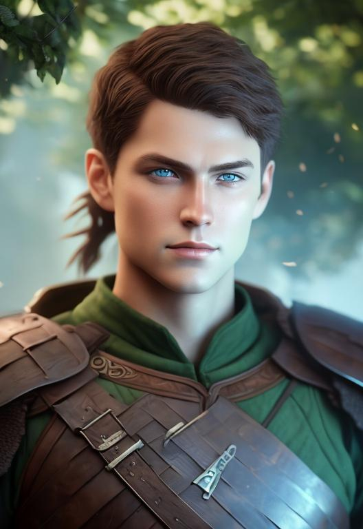 Prompt: he has short brown hair, create most handsome fictional male viking warrior, short brown hair, light green eyes, extremely detailed environment, detailed background, intricate, detailed skin, professionally color graded, photorealism, 16k, moody lighting