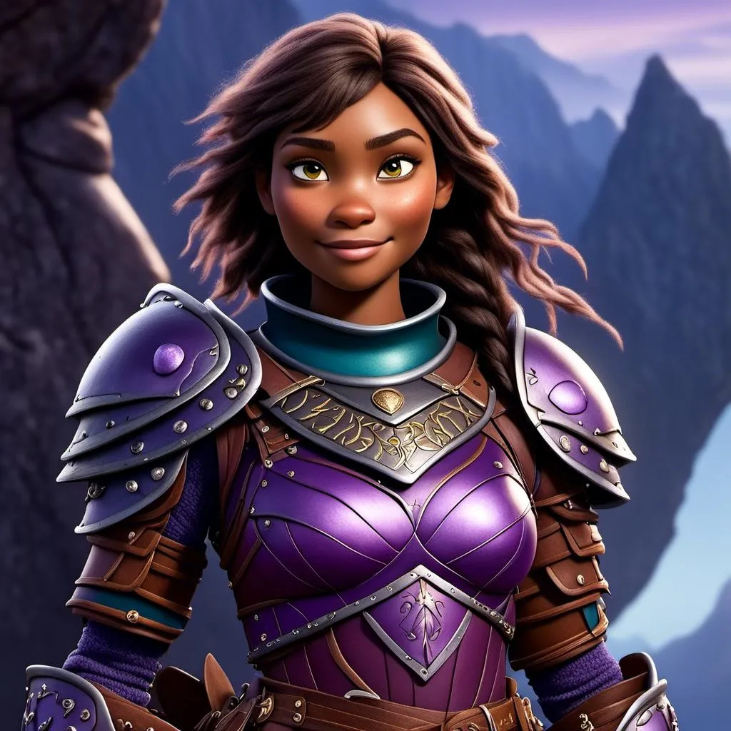 Prompt: <mymodel>a photo of a viking female with purple gear and armor