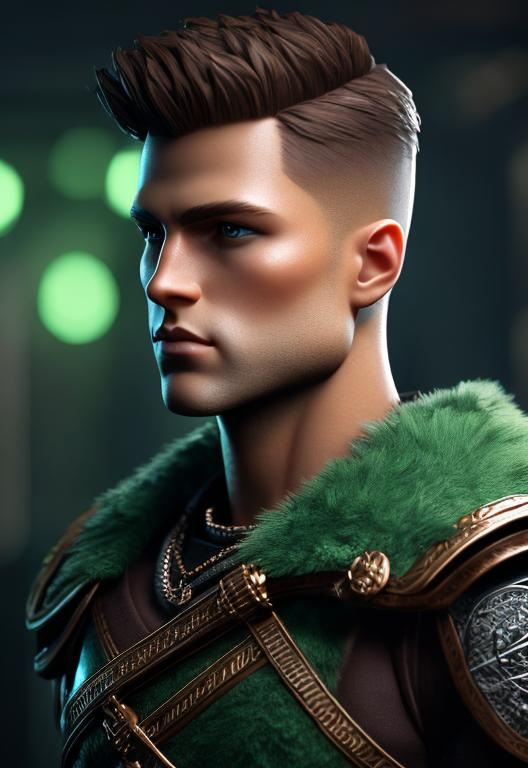 Prompt: he has short brown faux hawk hair, create most handsome fictional male prince viking warrior, short brown hair, light green eyes, extremely detailed environment, detailed background, intricate, detailed skin, professionally color graded, photorealism, 8k, moody lighting