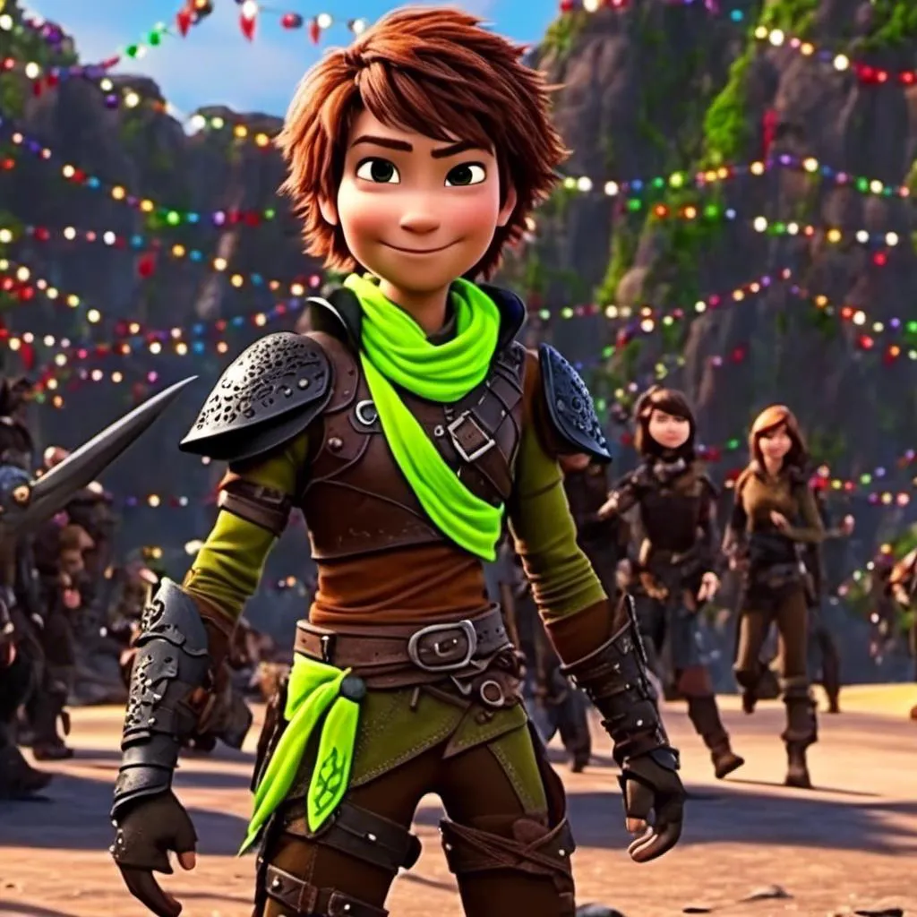 Prompt: <mymodel>CGI Animation, sinister viking boy, 18-year-old, chaotic evil, red short messy hair, no facial hair, neon green bandana scarf, dark brown, dark brown long-sleeve shirt, pants, leather armor, two daggers, dozen throwing knives