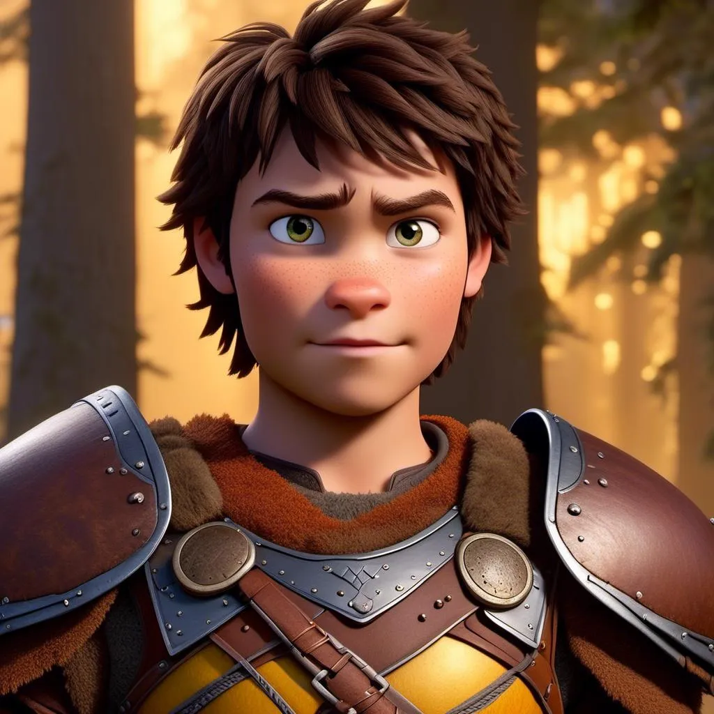 Prompt: <mymodel>Animated CGI style of a fierce 24-year-old Caucasian Viking with dark hair, light body build, intense gaze, realistic (yellow light armor) with highlights of orange textures, high quality, CGI, realistic, intense gaze, viking, male, Caucasian, detailed facial features, highres, professional, intense lighting