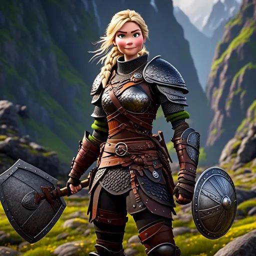 Prompt: digital art if <mymodel>, 27-year-old modest Young woman viking, she has two iron frying pans to use as weapons, blonde hair, grey pants, Quite well-built and lean muscled, green eyes, assassin's creed Valhalla armor, white armor, white gear, Green-gold eyes, very short curly blonde hair, full body, full armor, unreal engine 8k octane, 3d lighting