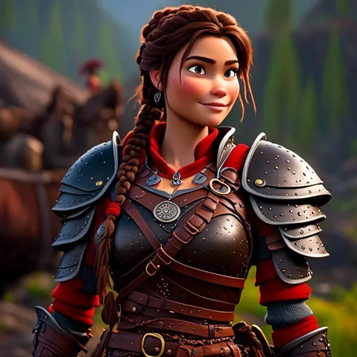 Prompt: <mymodel>CGI Animation, 20-year-old-old pirate woman, a rainy scene, {{brown gear, silver armor}}, brunette hair, dreadlocks, subtle smile, beads hair, small red earrings, multiple braids, straight hair, brown eyes, bracelets, rings on fingers, mercenary gear, unreal engine 8k octane, 3d lighting, full body, full armor