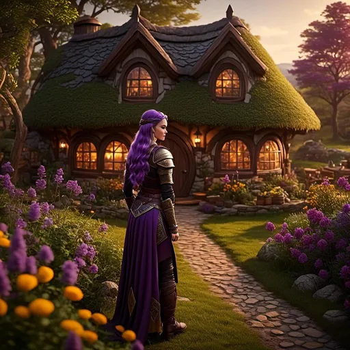 Prompt: Photo of <mymodel> tending garden, viking house, lush greenery, warm and inviting, realistic painting, cozy atmosphere, detailed features, vibrant colors, high quality, realistic, lush garden, viking architecture, peaceful setting, warm lighting, detailed clothing, serene and natural, realistic colors, cozy ambiance, professional, atmospheric lighting