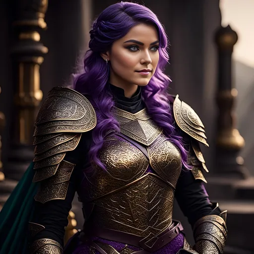 Prompt: Photo of <mymodel> in her suit of dragon-scale armor, single strand of braided hair draped over her right shoulder, rest of her hair is down her back