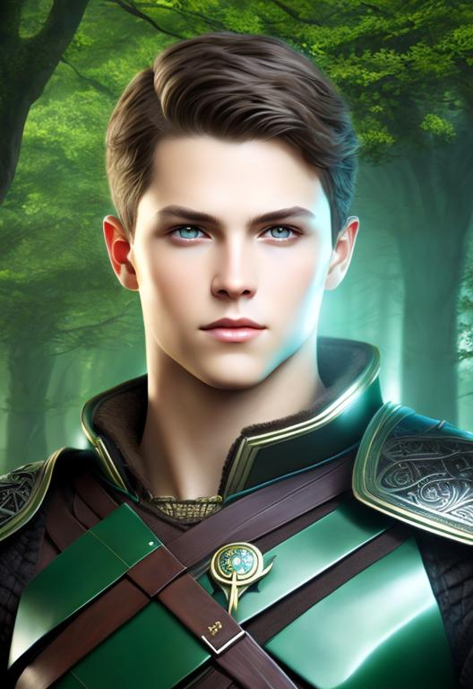 Prompt: he has short brown hair, create most handsome fictional male prince viking warrior, short brown hair, light green eyes, extremely detailed environment, detailed background, intricate, detailed skin, professionally color graded, photorealism, 16k, moody lighting