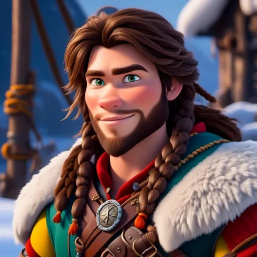 Prompt: <mymodel>CGI Animation, close-up portrait of the face, 20-year-old-old pirate man, sitting on a snow bank, a snowy scene, {{yellow gear, blue armor}}, brunette hair, dreadlocks, subtle smile, beads hair, small red earrings, multiple braids, yellow gear, straight hair, green eyes, bracelets, rings on fingers, mercenary gear, unreal engine 8k octane, 3d lighting, close up camera shot on the face, full armor