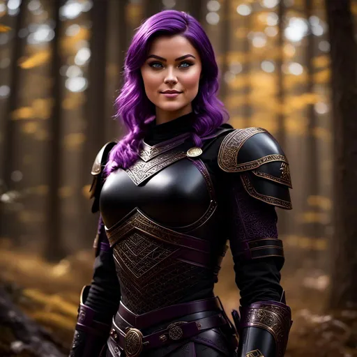 Prompt: <mymodel>25-year-old viking woman, subtle smile, light blue eyes, black gear, bright black armor, wearing an iron-man like suit of armor, black textures and highlights, standing in the forest, short focus, blurry background, unreal engine 8k octane, 3d lighting, full body, full armor