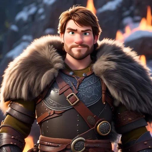 Prompt: <mymodel>Animated CGI style of a fierce Caucasian Viking, intense gaze, detailed facial features, realistic fur and clothing textures, high quality, CGI, realistic, intense gaze, viking, male, Caucasian, detailed facial features, fur textures, highres, professional, intense lighting