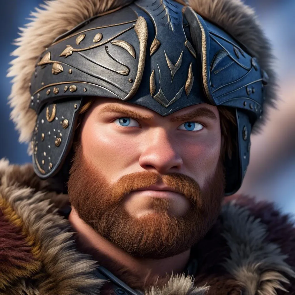 Prompt: <mymodel>Animated CGI style of a fierce Caucasian Viking, intense gaze, realistic fur and clothing textures, high quality, CGI, realistic, intense gaze, viking, male, Caucasian, detailed facial features, fur textures, highres, professional, intense lighting