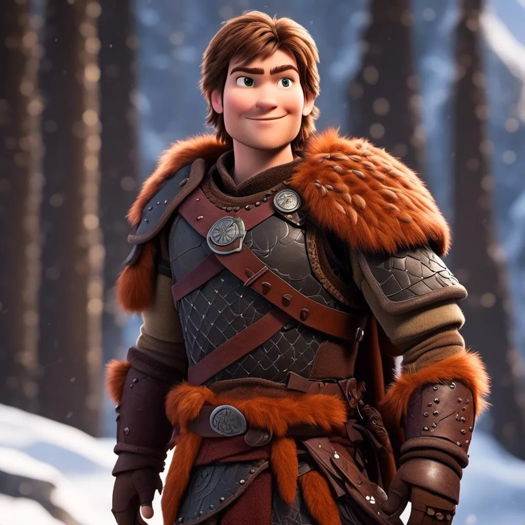 Prompt: <mymodel>Animated CGI style of a light build Caucasian Viking with brown hair, intense gaze, orange fur and maroon clothing textures, high quality, CGI, realistic, intense gaze, viking, male, Caucasian, detailed facial features, fur textures, highres, professional, intense lighting