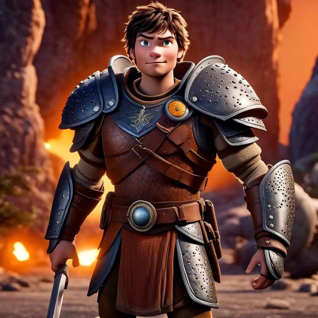 Prompt: <mymodel>Animated CGI style of a fierce 24-year-old Caucasian Viking with dark hair, light body build, intense gaze, realistic (yellow light armor) with highlights of orange textures, high quality, CGI, realistic, intense gaze, viking, male, Caucasian, detailed facial features, highres, professional, intense lighting