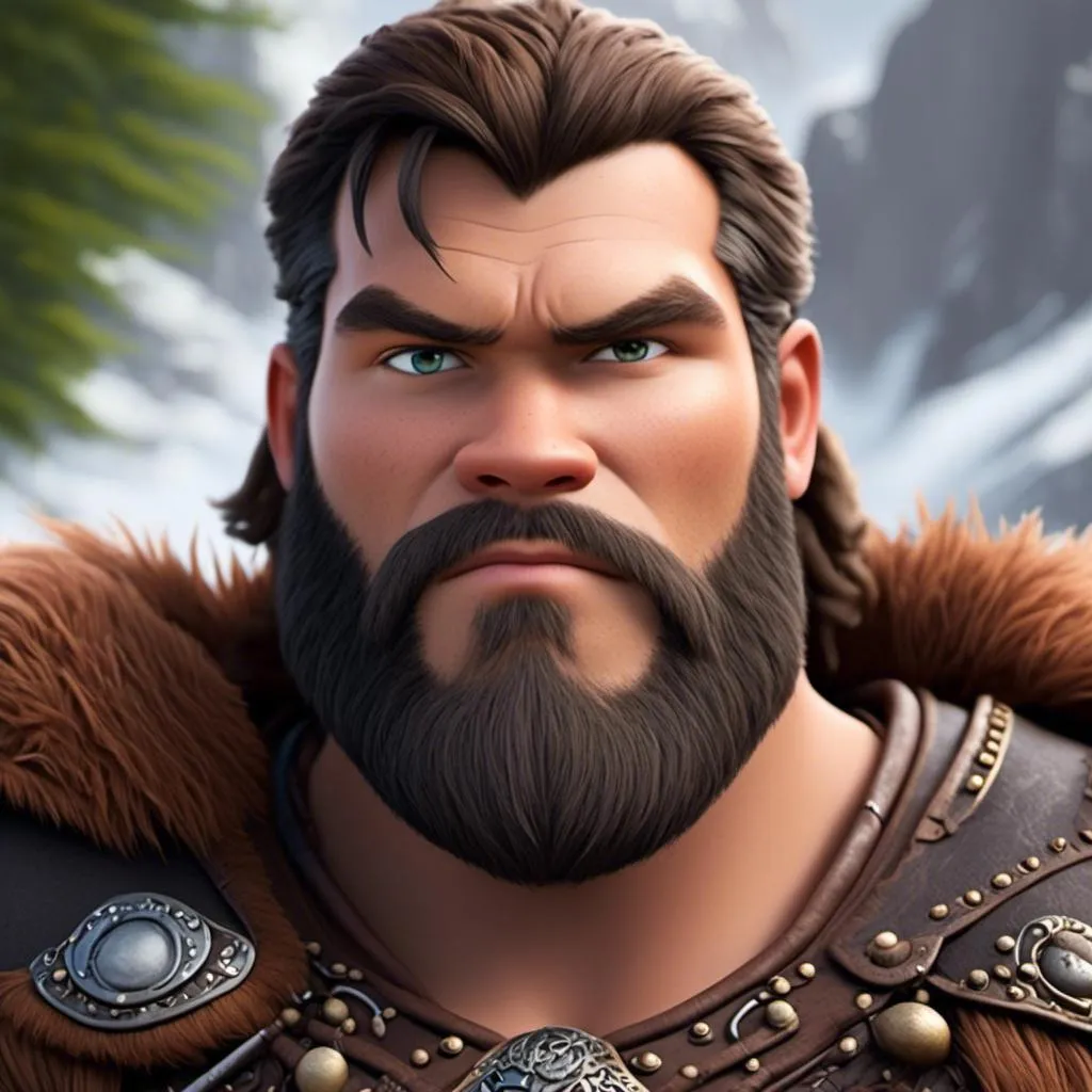 Prompt: <mymodel>Animated CGI style of a fierce Caucasian Viking, intense gaze, detailed facial features, realistic fur and clothing textures, high quality, CGI, realistic, intense gaze, viking, male, Caucasian, detailed facial features, fur textures, highres, professional, intense lighting