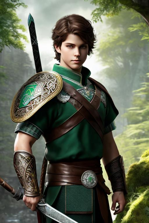 Prompt: he has short brown hair, slight smile, create most handsome fictional male prince viking warrior, short brown hair, light green eyes, extremely detailed environment, detailed background, intricate, detailed skin, professionally color graded, photorealism, 16k, moody lighting