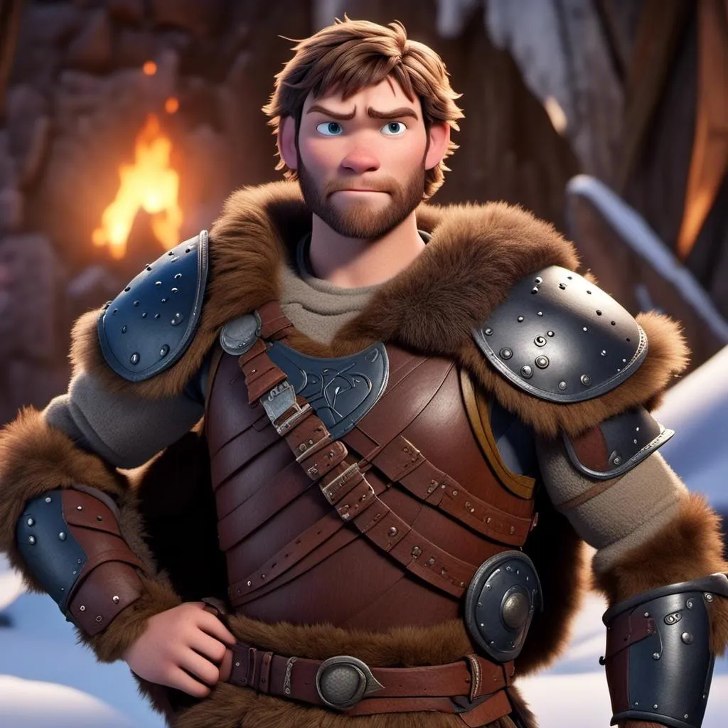 Prompt: <mymodel>Animated CGI style of a fierce Caucasian Viking, intense gaze, realistic fur and clothing textures, high quality, CGI, realistic, intense gaze, viking, male, Caucasian, detailed facial features, fur textures, highres, professional, intense lighting