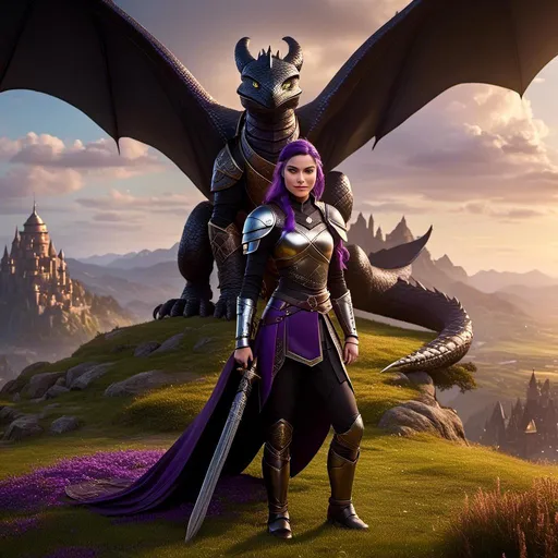 Prompt: Photo of <mymodel> standing next to her ((black)) razorwhip dragon from "How to Train Your Dragon"