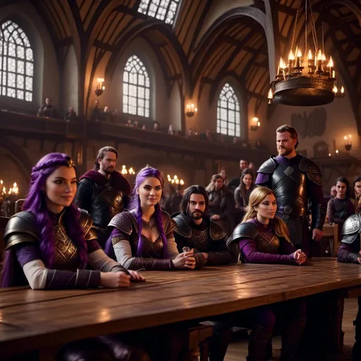 Prompt: Photo of <mymodel> sitting at a table in The Great Hall amongst other vikings from How to Train Your Dragon
