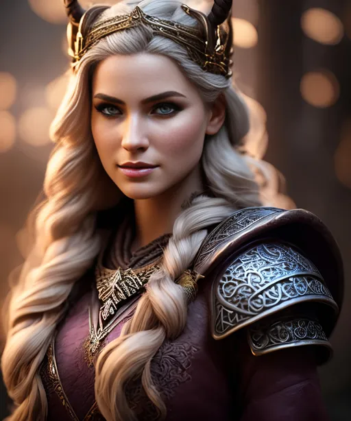 Prompt: create most beautiful fictional female viking princess, dark purple hair, extremely detailed environment, detailed background, intricate, detailed skin, professionally color graded, photorealism, 8k, moody lighting
